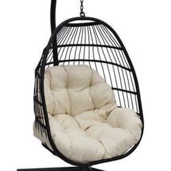 Black & Beige Outdoor Rope Basket Swing Chair