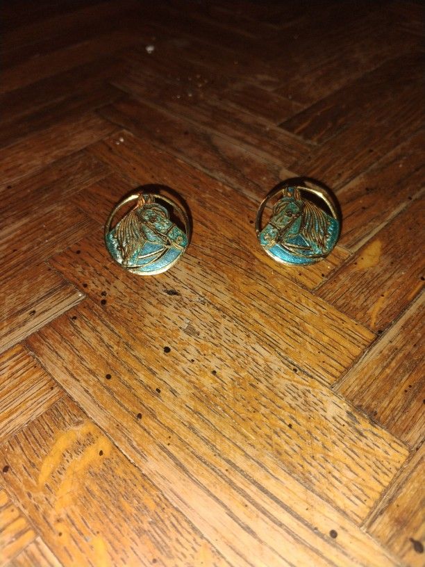 Vintage Cloisonne Horse Brooch Set