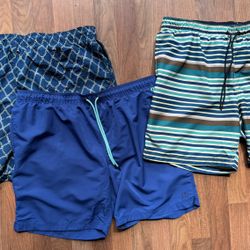 Lot of 3 Lands' End Swim Trunks Men's XXL 2X 44-46 Shorts Swimsuit Striped EUC