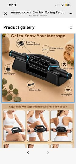 Electric Rolling Percussive Massager, Deep Tissue Muscle Roller & 6 Speeds Rechargeable Electric Massager with Hands-Free Base for Lymphatic Massage,
