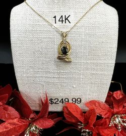 14K Yellow Gold Sapphire & Diamond Swirl Pendant Necklace