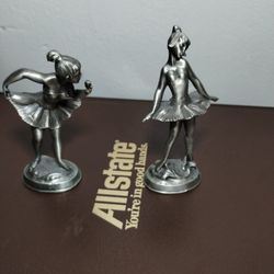 Set Of 2 Vintage Pewter Ballerina Statues 4.5"×1.6"