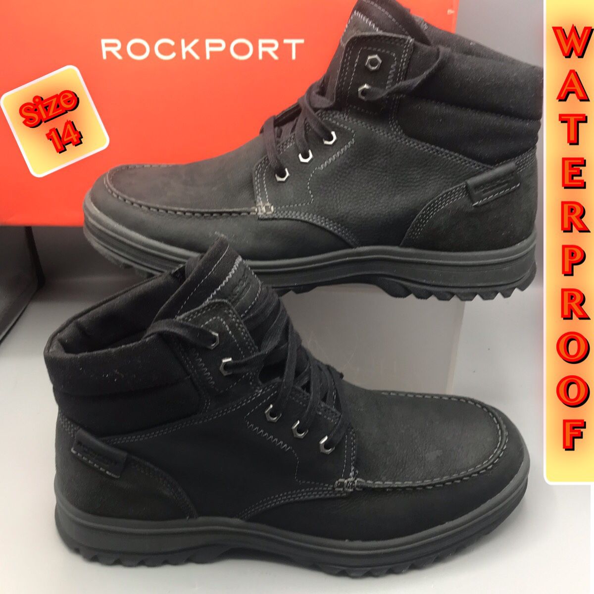 Brand New Rockport Waterproof Leather Upper Hydro Shield Comfortable Boots Size 14