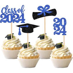 Graduation Theme Cupcake Toppers - Blue. Brand New In Original Packaging 