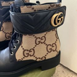 Authentic Gucci GG Quilted Leather Combat Boots