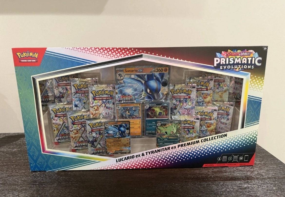Pokemon Prismatic Evolutions Lucario EX and Tyranitar EX Premium Collection