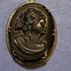 Victorian Sterling Silver & Black Onyx Cameo Brooch Pendant