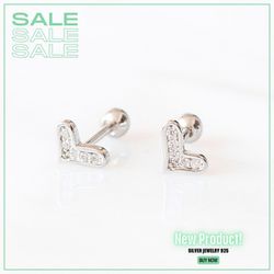 Silver Heart Earrings plated with zircons for women with rhodium plating