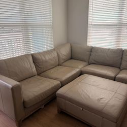 Modern Genuine Leather Sectional Sofa Set With Ottoman.