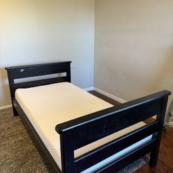 Solid Wood Black Twin Bed Frame With Headboard And Footboard
