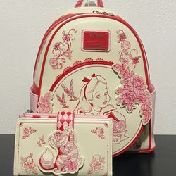 Loungefly Disney Alice in Wonderland Tonal Alice Floral Mini Backpack and Wallet