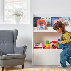 IKEA BERGIG Montessori Book Display Shelf with Toy Box Storage – White
