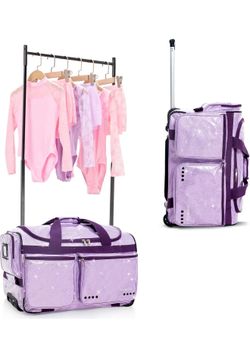 Fanwoli 23" Dance Bag with Garment Rack | Glittering Waterproof Fabric | Shine-Bright Collection | Ideal Competition Rolling Duffle Bag for Dancer Che