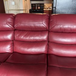 Red Leather Couch/new Reclines Charging Station Storage Compartments On Each Sides Lights Up At Bottom 