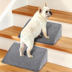 Dog / pet ramp for stairs & raised beds; for small/senior pets, washable cover, gray 2-pack