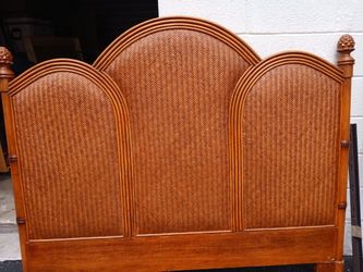 TOMMY BAHAMA QUEEN SIZE HEADBOARD BED FRAME AND NIGHT STAND