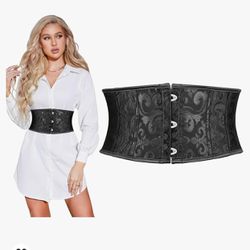 SUOSDEY Jacquard Corset Belt for Women Underbust Boned Lace Up Bustier Waspie Belt Renaissance Steampunk Pirate Corset