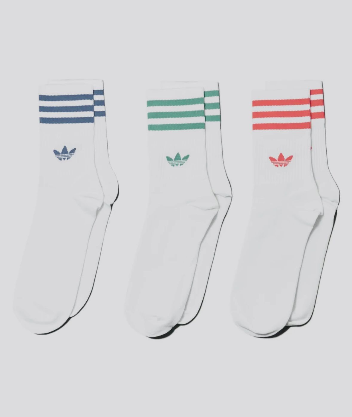 Adidas Mid Cut Crew Socks 3 Pack - Green, Red, Blue