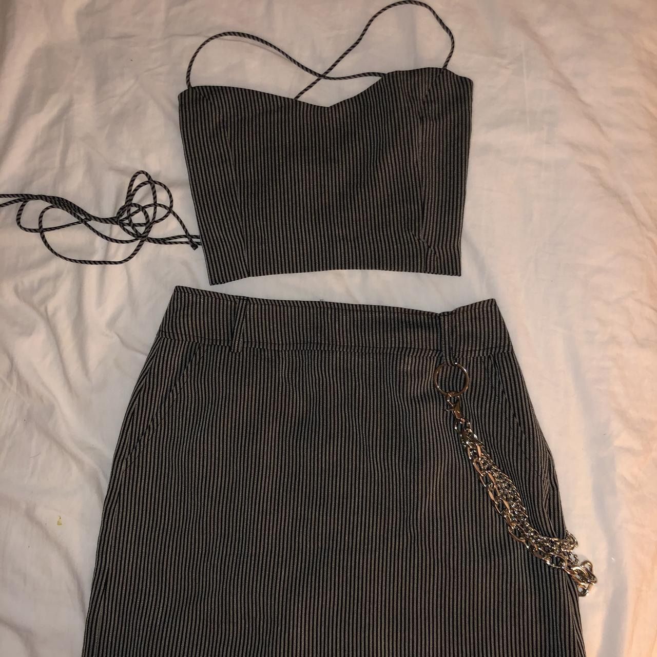 Black and white striped two-piece set