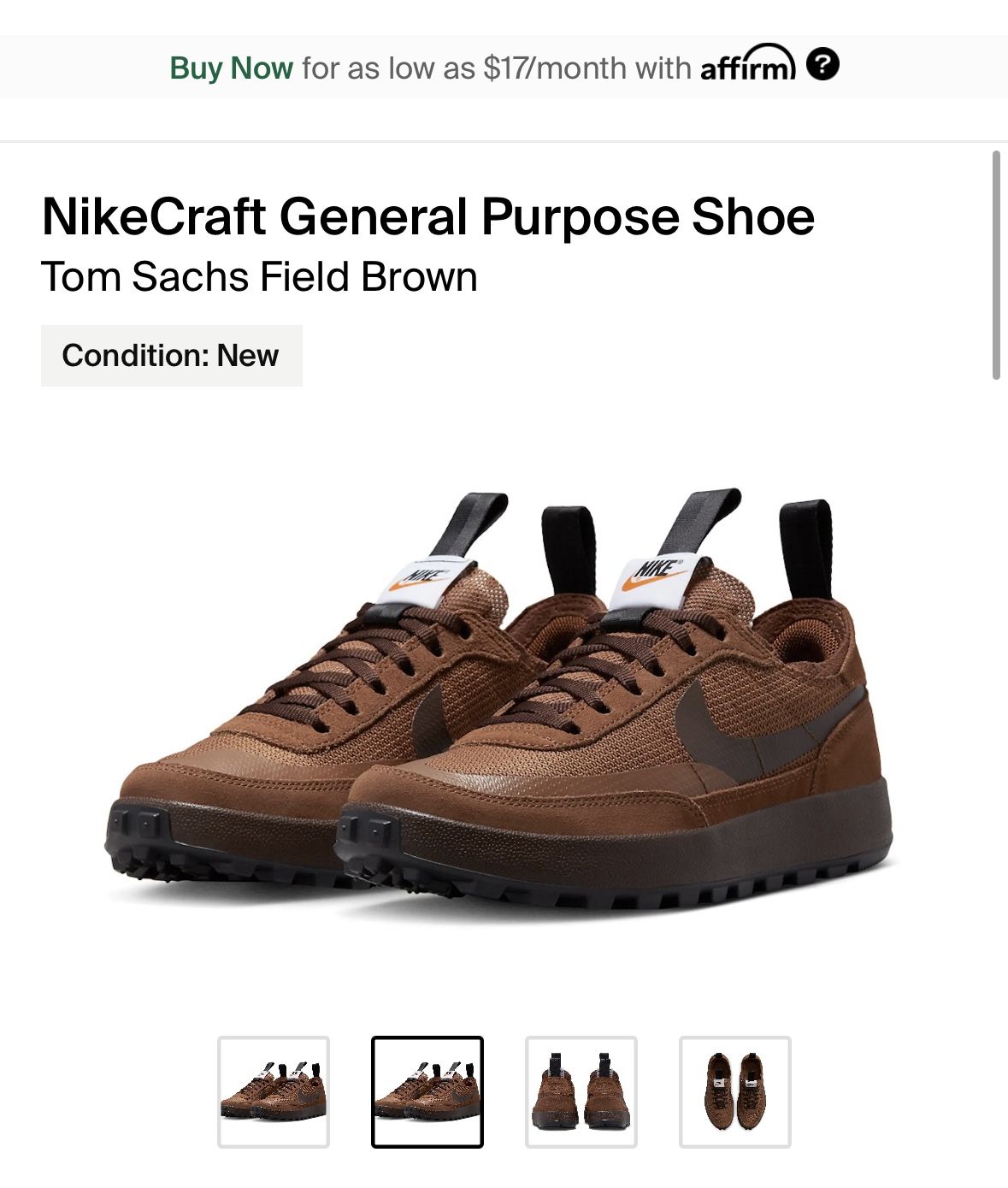 Brand New Tom Sachs NikeCraft General Purpose Shoe Size 13.5w/11.5m