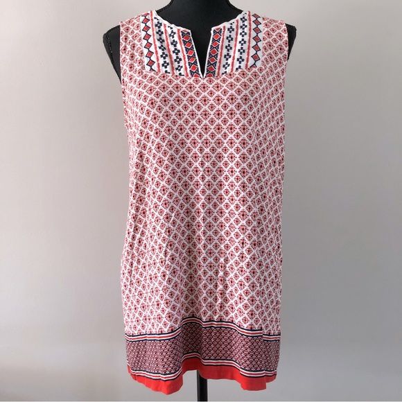 Womens Dalia Sleeveless Pattern V neck Boho Tunic top size M
