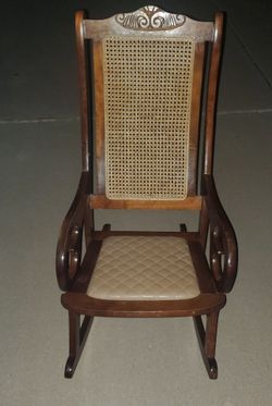 Vintage Wood Rocking Chair with Cane Back