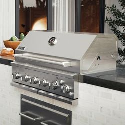 6-Burner Built-In Propane Gas Island Grill Head in Stainless Steel with Rear Burner