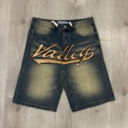 Valley Acid Wash Distressed Denim Jorts Men's Blue Shorts with Pockets