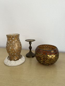 Beautiful Gold Mosaic Candle Holders