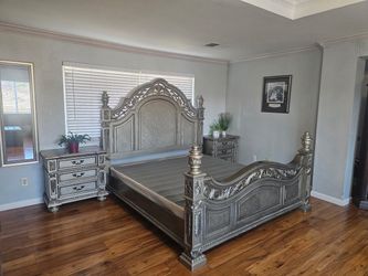 California King Bed in Platinum Gold with nightstands