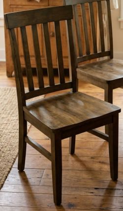 Dark Wood Slat-Back Dining Chairs – Set of 2