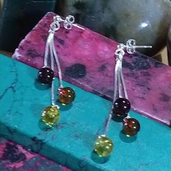  MULTI BALTIC AMBER/POST DANGLE EARRINGS/HYPOALLERGENIC STERLING. (2.5"LONG. (E-947223)