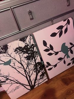 Blue Bird and Branch Canvas Wall Art Set of 2