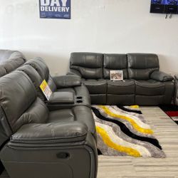 Madrid Gray Leather Reclining Sofa/Loveseat Sets---$1299---Wow!!!---Delivery Available 