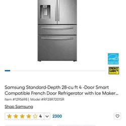 Samsung Standard-Depth 28-cu ft 4 -Door Smart Compatible French Door Refrigerator with Ice Maker