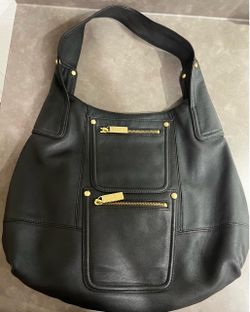 🌸Leather Hobo Slouchy Shoulder Bag Purse Black w Gold Trim XL Large LIKE NEW