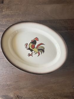 VINTAGE METLOX POPPYTRAIL RED ROOSTER VERNON KILNS CALIFORNIA 16" OVAL PLATTER
