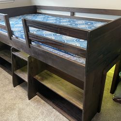 Kids Twin Low Loft Bed w/Bookcase