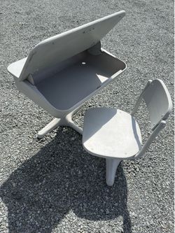 Vintage Metal School Desk with Attached Chair