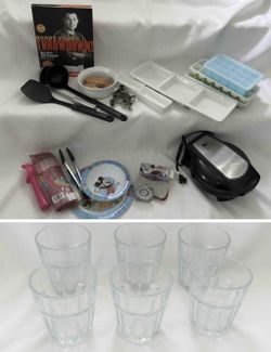 misc kitchen bundle cookbook, serveware, waffle maker, IKEA glasses + more