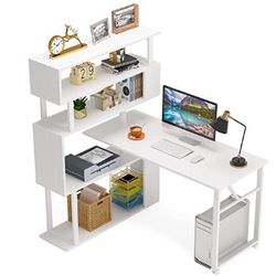 Tribesigns Rotating Computer Desk with 5 Shelves Bookshelf, L-Shaped Corner Desk