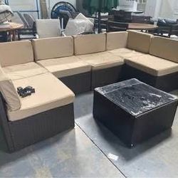 Assembled New 7 pcs Patio Furniture Set Outdoor Wicker Patio Conversation Red Pillow Not Included