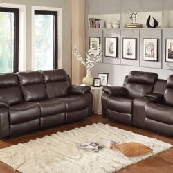 2PC Brown Sofa & Loveseat 