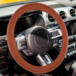 Car Steering Wheel Cover, Universal Auto Parts Steering Wheel Cover Non-Slip Silicone Material Suitable for Most Cars (Brown)