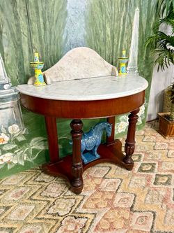Antique Victorian Mahogany Entry Sideboard Table with Marble Top