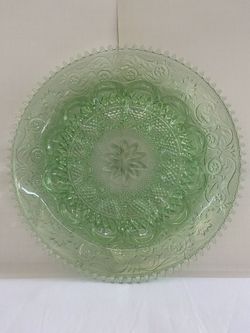 Vintage Tiara Green Glass Chantilly Egg Platter