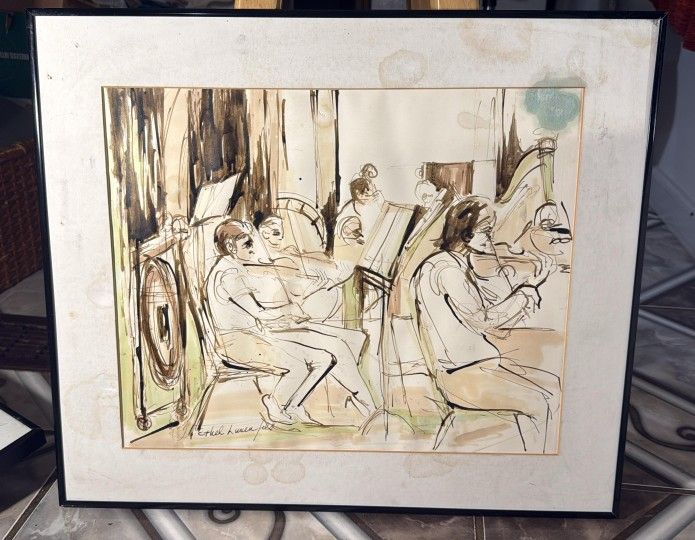 Original artwork by Ethel Lunen - Orchestra scene. 21x18
