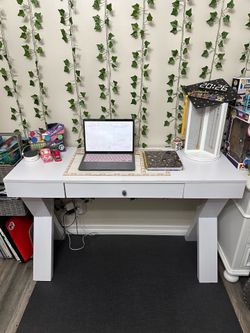 Beautiful Wood Style White Writing Desk With Drawer - 47 1/4 Inches Long