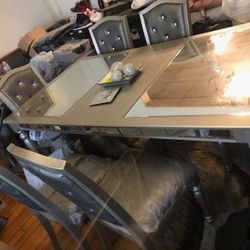 Silver Lux Table W/ Six Chair Set
