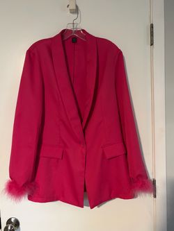 SHEIN Hot Pink Blazer with Feather Cuffs